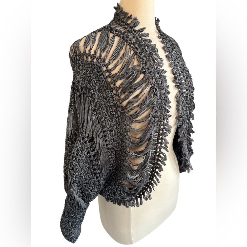 Cartise Black & White stripe Crochet Unique Bohemian Open Cardigan Size Medium - Picture 3 of 15